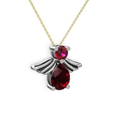 Fabriel Melek Kolye - Garnet ve rodolit garnet 925 ayar gümüş kolye (40 cm altın rolo zincir) #cmnrdm
