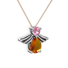 Fabriel Melek Kolye - Sitrin ve pembe kuvars 925 ayar gümüş kolye (40 cm gümüş rolo zincir) #cq6ec2