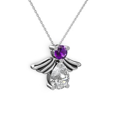 Fabriel Melek Kolye - Swarovski ve ametist 14 ayar beyaz altın kolye (40 cm beyaz altın rolo zincir) #cti33l