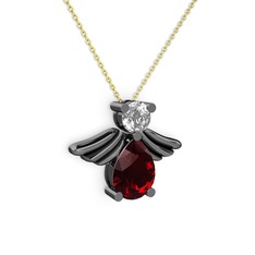 Fabriel Melek Kolye - Garnet ve swarovski 925 ayar siyah rodyum kaplama gümüş kolye (40 cm altın rolo zincir) #cxszvo