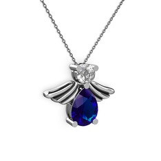 Fabriel Melek Kolye - Lab safir ve swarovski 18 ayar beyaz altın kolye (40 cm gümüş rolo zincir) #dtfr72