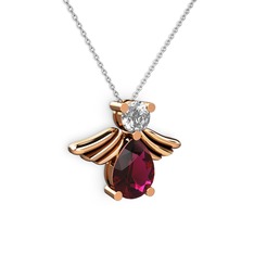 Fabriel Melek Kolye - Rodolit garnet ve beyaz zirkon 925 ayar rose altın kaplama gümüş kolye (40 cm beyaz altın rolo zincir) #du8c40