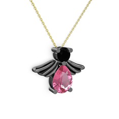 Fabriel Melek Kolye - Pembe kuvars ve siyah zirkon 925 ayar siyah rodyum kaplama gümüş kolye (40 cm gümüş rolo zincir) #ekbyzn