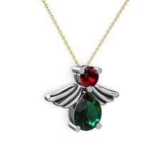 Fabriel Melek Kolye - Yeşil kuvars ve garnet 18 ayar beyaz altın kolye (40 cm altın rolo zincir) #eulwo3