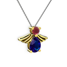 Fabriel Melek Kolye - Lab safir ve kök yakut 18 ayar altın kolye (40 cm gümüş rolo zincir) #exuoqj