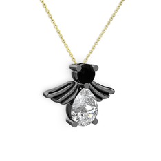 Fabriel Melek Kolye - Swarovski ve siyah zirkon 925 ayar siyah rodyum kaplama gümüş kolye (40 cm altın rolo zincir) #f4uzox