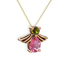 Fabriel Melek Kolye - Pembe kuvars ve peridot 18 ayar rose altın kolye (40 cm gümüş rolo zincir) #fhtpso