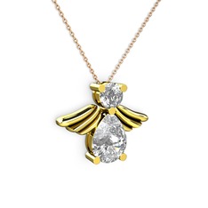 Swarovski ve beyaz zirkon 925 ayar altın kaplama gümüş kolye (40 cm rose altın rolo zincir)