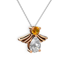 Beyaz zirkon ve sitrin 925 ayar rose altın kaplama gümüş kolye (40 cm beyaz altın rolo zincir)