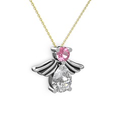 Fabriel Melek Kolye - Beyaz zirkon ve pembe kuvars 8 ayar beyaz altın kolye (40 cm altın rolo zincir) #fq8fqv
