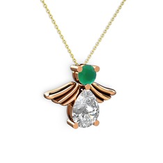 Fabriel Melek Kolye - Swarovski ve kök zümrüt 8 ayar rose altın kolye (40 cm altın rolo zincir) #fsb82q
