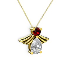 Fabriel Melek Kolye - Beyaz zirkon ve garnet 18 ayar altın kolye (40 cm altın rolo zincir) #g2av9u