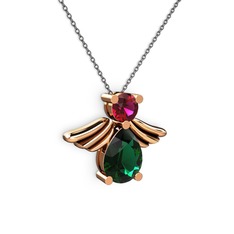 Yeşil kuvars ve rodolit garnet 18 ayar rose altın kolye (40 cm gümüş rolo zincir)