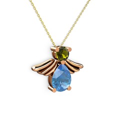 Akuamarin ve peridot 14 ayar rose altın kolye (40 cm altın rolo zincir)