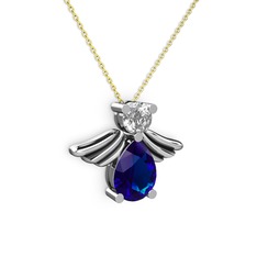 Fabriel Melek Kolye - Lab safir ve swarovski 925 ayar gümüş kolye (40 cm altın rolo zincir) #gewlc3