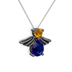 Fabriel Melek Kolye - Lab safir ve sitrin 925 ayar siyah rodyum kaplama gümüş kolye (40 cm gümüş rolo zincir) #gtt2zz