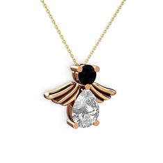 Beyaz zirkon ve siyah zirkon 18 ayar rose altın kolye (40 cm altın rolo zincir)