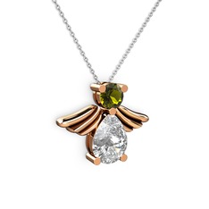 Fabriel Melek Kolye - Beyaz zirkon ve peridot 8 ayar rose altın kolye (40 cm beyaz altın rolo zincir) #gzaudt