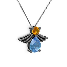 Fabriel Melek Kolye - Akuamarin ve sitrin 925 ayar siyah rodyum kaplama gümüş kolye (40 cm gümüş rolo zincir) #gzqypc