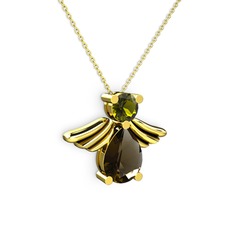 Fabriel Melek Kolye - Dumanlı kuvars ve peridot 925 ayar altın kaplama gümüş kolye (40 cm altın rolo zincir) #hbjrg8