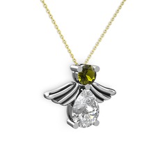 Fabriel Melek Kolye - Beyaz zirkon ve peridot 14 ayar beyaz altın kolye (40 cm altın rolo zincir) #heblyj