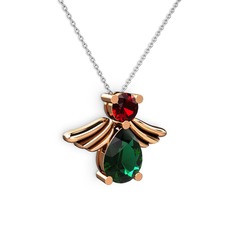 Yeşil kuvars ve garnet 18 ayar rose altın kolye (40 cm beyaz altın rolo zincir)