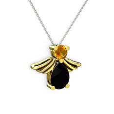 Fabriel Melek Kolye - Siyah zirkon ve sitrin 14 ayar altın kolye (40 cm beyaz altın rolo zincir) #hryp5e