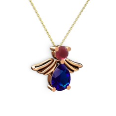 Fabriel Melek Kolye - Lab safir ve kök yakut 14 ayar rose altın kolye (40 cm altın rolo zincir) #hvsl4o