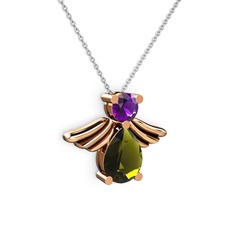 Fabriel Melek Kolye - Peridot ve ametist 8 ayar rose altın kolye (40 cm beyaz altın rolo zincir) #hwm77v