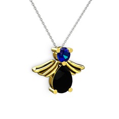 Siyah zirkon ve lab safir 14 ayar altın kolye (40 cm beyaz altın rolo zincir)