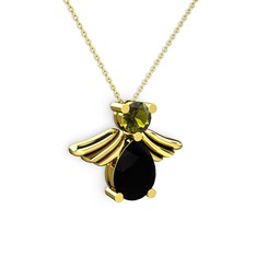 Fabriel Melek Kolye - Siyah zirkon ve peridot 925 ayar altın kaplama gümüş kolye (40 cm altın rolo zincir) #i7v9k0