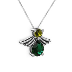 Fabriel Melek Kolye - Yeşil kuvars ve peridot 18 ayar beyaz altın kolye (40 cm beyaz altın rolo zincir) #ijc92f