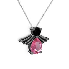 Fabriel Melek Kolye - Pembe kuvars ve siyah zirkon 925 ayar siyah rodyum kaplama gümüş kolye (40 cm gümüş rolo zincir) #ipyxyt