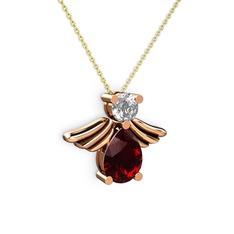Fabriel Melek Kolye - Garnet ve swarovski 18 ayar rose altın kolye (40 cm altın rolo zincir) #iso6bq