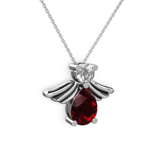 Fabriel Melek Kolye - Garnet ve beyaz zirkon 8 ayar beyaz altın kolye (40 cm beyaz altın rolo zincir) #jayx0d