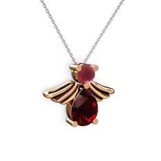 Fabriel Melek Kolye - Garnet ve kök yakut 18 ayar rose altın kolye (40 cm beyaz altın rolo zincir) #jf2o4o