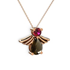 Fabriel Melek Kolye - Dumanlı kuvars ve rodolit garnet 14 ayar rose altın kolye (40 cm rose altın rolo zincir) #jmj9bt