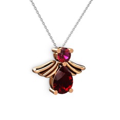 Garnet ve rodolit garnet 925 ayar rose altın kaplama gümüş kolye (40 cm gümüş rolo zincir)