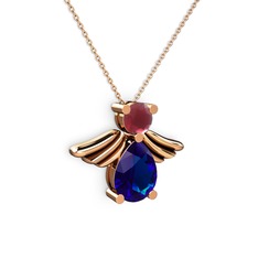 Fabriel Melek Kolye - Lab safir ve kök yakut 8 ayar rose altın kolye (40 cm gümüş rolo zincir) #jxjnvw