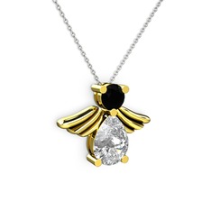 Fabriel Melek Kolye - Swarovski ve siyah zirkon 925 ayar altın kaplama gümüş kolye (40 cm beyaz altın rolo zincir) #kef48v