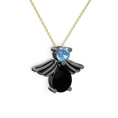 Fabriel Melek Kolye - Siyah zirkon ve akuamarin 925 ayar siyah rodyum kaplama gümüş kolye (40 cm gümüş rolo zincir) #kf3b15