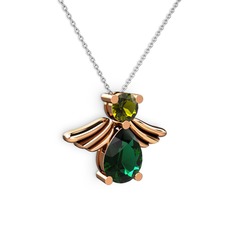 Yeşil kuvars ve peridot 14 ayar rose altın kolye (40 cm beyaz altın rolo zincir)
