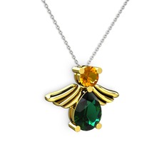 Fabriel Melek Kolye - Yeşil kuvars ve sitrin 925 ayar altın kaplama gümüş kolye (40 cm gümüş rolo zincir) #kna5gd