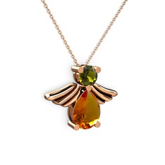 Fabriel Melek Kolye - Sitrin ve peridot 14 ayar rose altın kolye (40 cm rose altın rolo zincir) #ktvxto