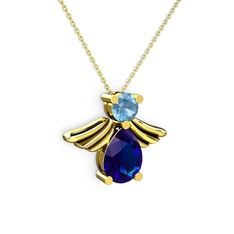 Fabriel Melek Kolye - Lab safir ve akuamarin 8 ayar altın kolye (40 cm altın rolo zincir) #kyghf4