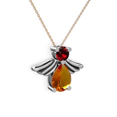 Fabriel Melek Kolye - Sitrin ve garnet 14 ayar beyaz altın kolye (40 cm rose altın rolo zincir) #l2iz6a