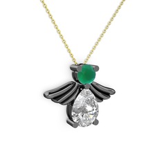 Fabriel Melek Kolye - Swarovski ve kök zümrüt 925 ayar siyah rodyum kaplama gümüş kolye (40 cm altın rolo zincir) #l81xkd