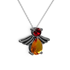 Fabriel Melek Kolye - Sitrin ve garnet 925 ayar siyah rodyum kaplama gümüş kolye (40 cm beyaz altın rolo zincir) #lfb6sh