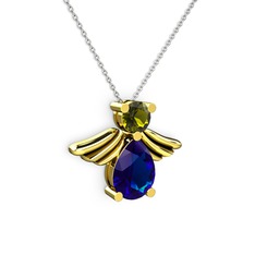 Lab safir ve peridot 925 ayar altın kaplama gümüş kolye (40 cm beyaz altın rolo zincir)