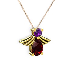 Garnet ve ametist 14 ayar altın kolye (40 cm rose altın rolo zincir)